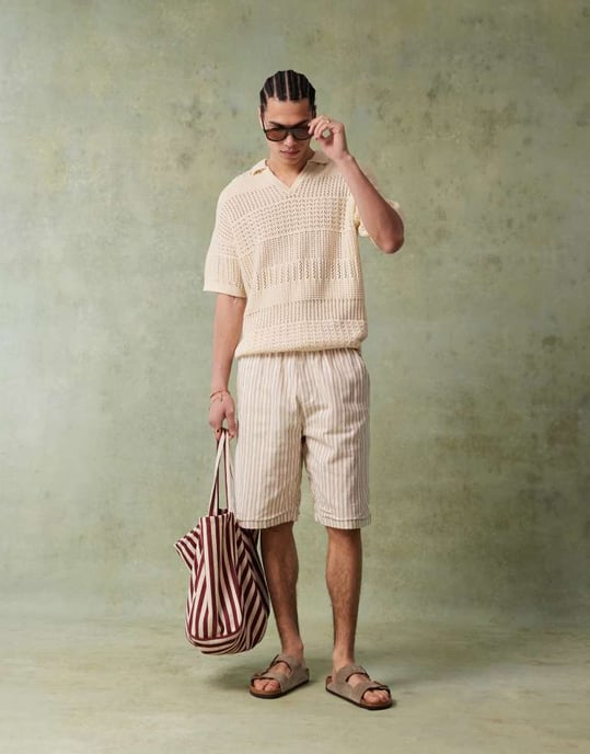 ASOS DESIGN avslappnad virkad stickad polo med urtagning i ecru - Image 2