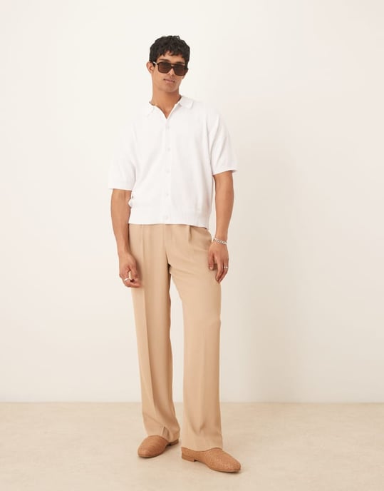ASOS DESIGN oversized stickad bomullspolo med knappar i vitt - Image 4
