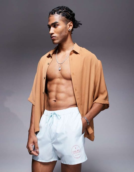ASOS DESIGN badshorts i kort längd i blå och vit randig - Image 1