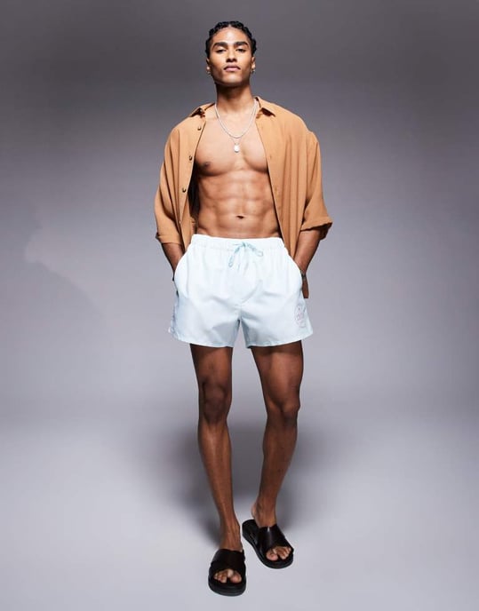 ASOS DESIGN badshorts i kort längd i blå och vit randig - Image 2