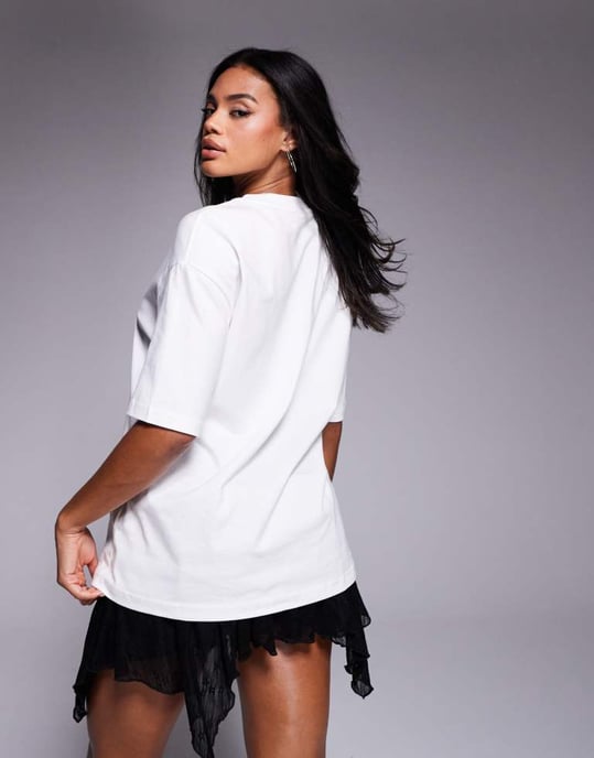 Gina Tricot oversized short sleeve cow girl rodeo graphic print t-shirt in white - Image 4
