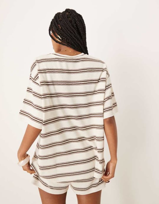 ASOS DESIGN oversized t-shirt co-ord in choc stripe - Image 2