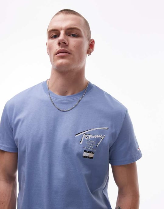 Tommy Jeans regular signature back print t-shirt in blue - Image 4