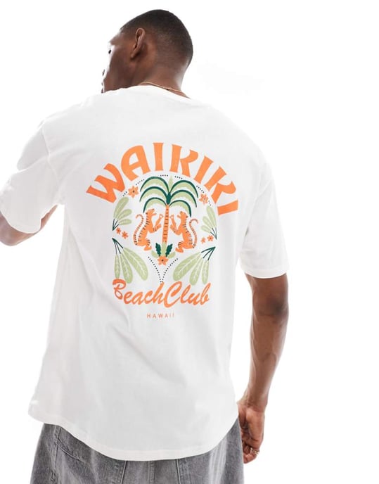 Jack & Jones oversize t-shirt with waikiki backprint in white - Image 1