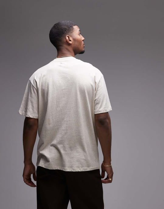 Topman relaxed fit t-shirt with linen blend in stone - Image 3