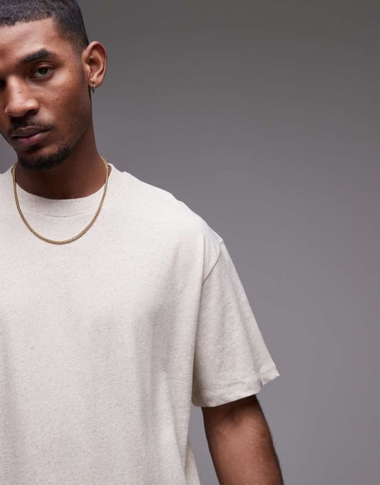 Topman relaxed fit t-shirt with linen blend in stone - Image 4