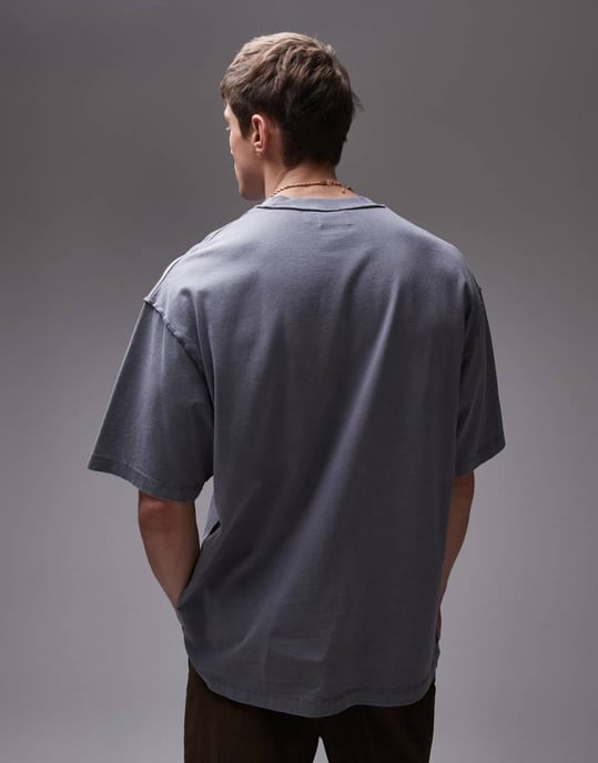 Topman extreme oversized washed raw seam detail t-shirt in grey - Image 3