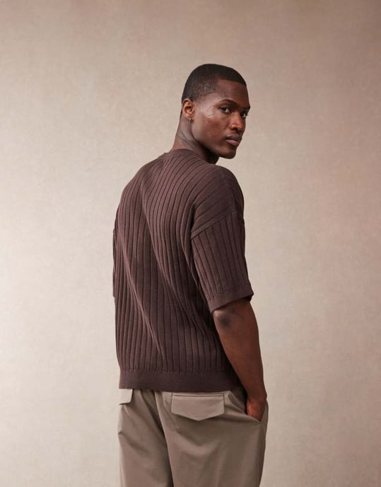 ASOS DESIGN relaxed knitted rib t-shirt in brown - Image 3