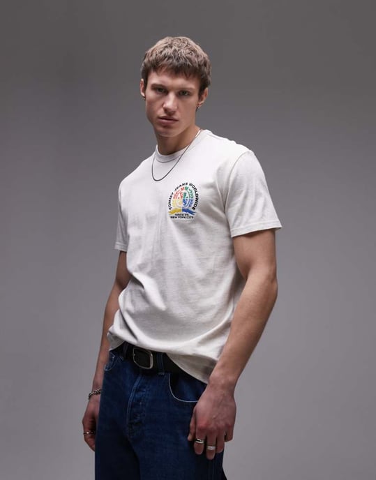 Tommy Jeans colourful crest logo t-shirt in oat marl - Image 1