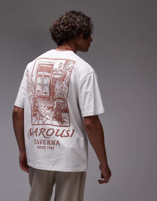 Topman relaxed fit t-shirt with front and back taverna print in white - Image 1