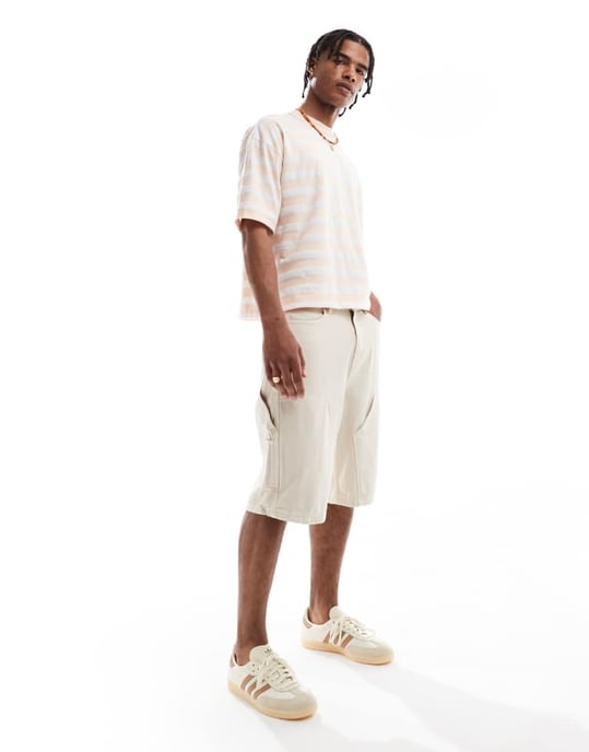 ASOS DESIGN heavyweight boxy oversized t-shirt in pink and white stripe - Image 2