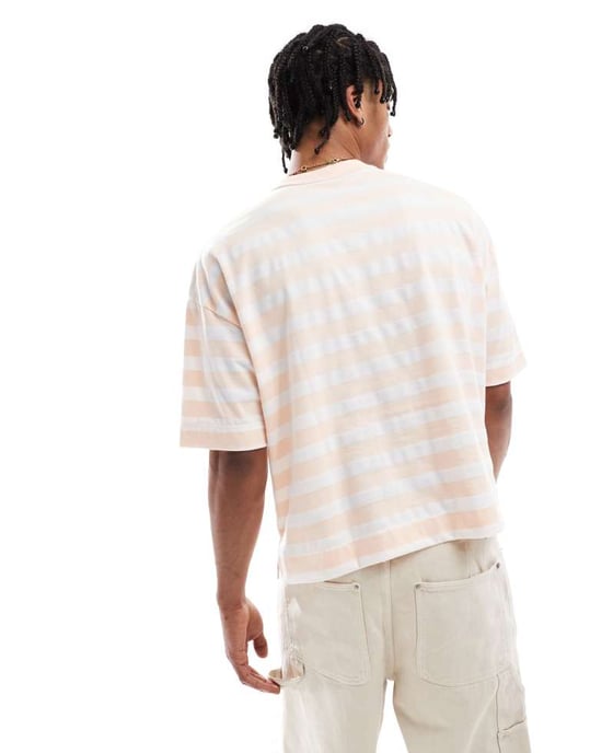 ASOS DESIGN heavyweight boxy oversized t-shirt in pink and white stripe - Image 4