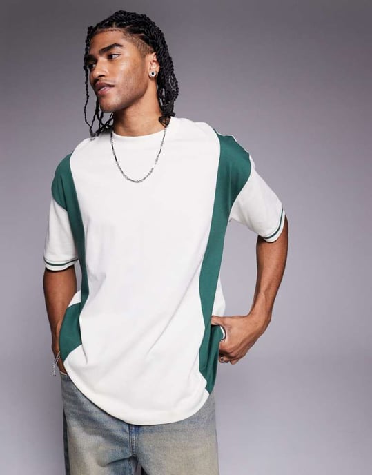 ASOS DESIGN oversized colour block t-shirt in cream and green - Image 3