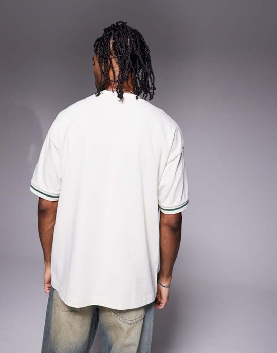 ASOS DESIGN oversized colour block t-shirt in cream and green - Image 4