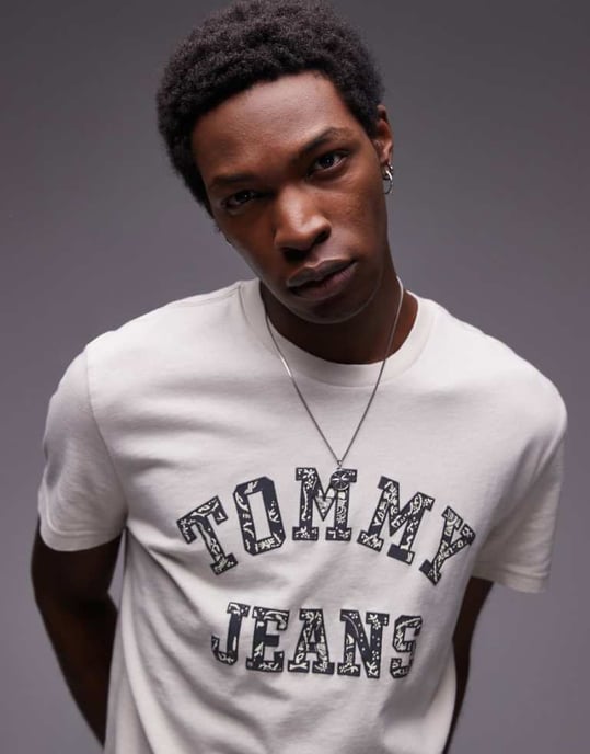 Tommy Jeans paisley varsity logo t-shirt in off white - Image 1