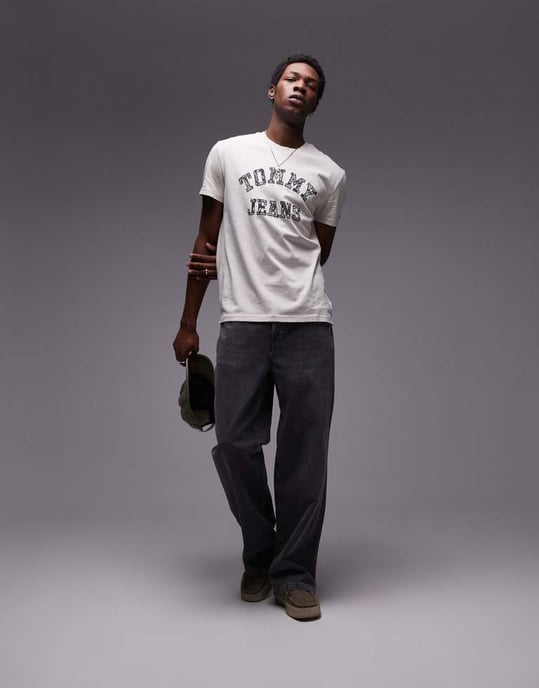 Tommy Jeans paisley varsity logo t-shirt in off white - Image 2