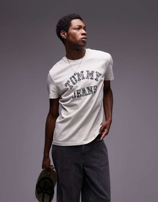 Tommy Jeans paisley varsity logo t-shirt in off white - Image 3
