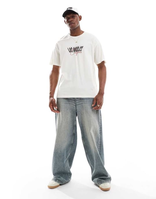 Jack & Jones oversize t-shirt with los angeles print in cream - Image 3