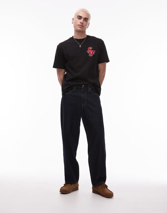 Topman heavyweight relaxed fit t-shirt with letter chenille embroidery in black - BLACK - Image 4