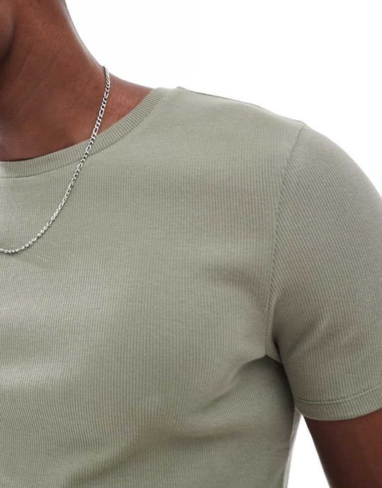 ASOS DESIGN Essentials muscle fit t-shirt in green rib - Image 2