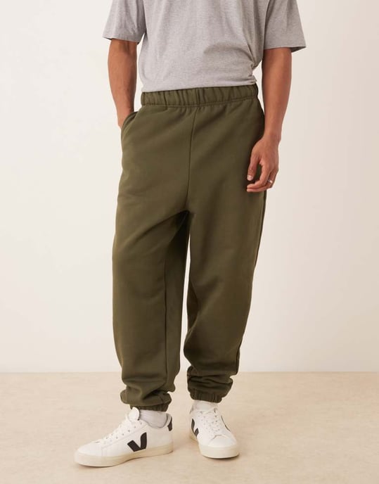 ASOS DESIGN premium tungvikts överdimensionerade joggers i 400gsm i mörkgrön - DGREEN - Image 2