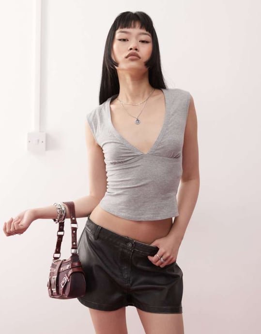 Motel emberly plunge front top in grey marl - Image 1