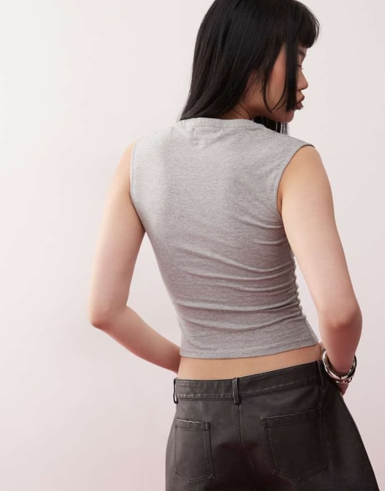 Motel emberly plunge front top in grey marl - Image 3