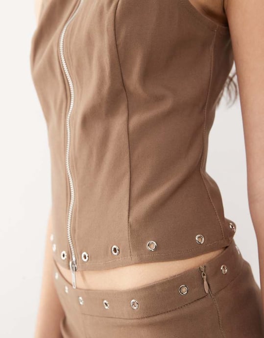 Motel janae nitar zip-genom västtop i brun - Image 2