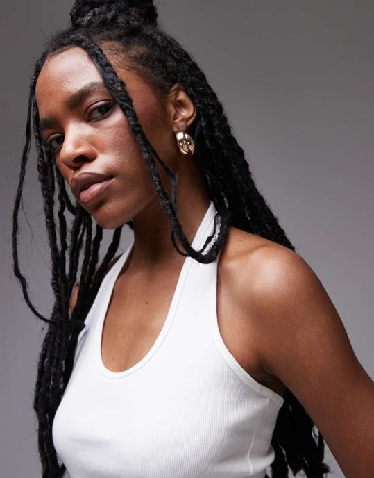 Topshop ribbad halterneck topp i vit - Image 4