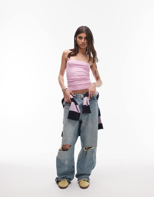 Topshop långline bandeau i rosa - Image 2