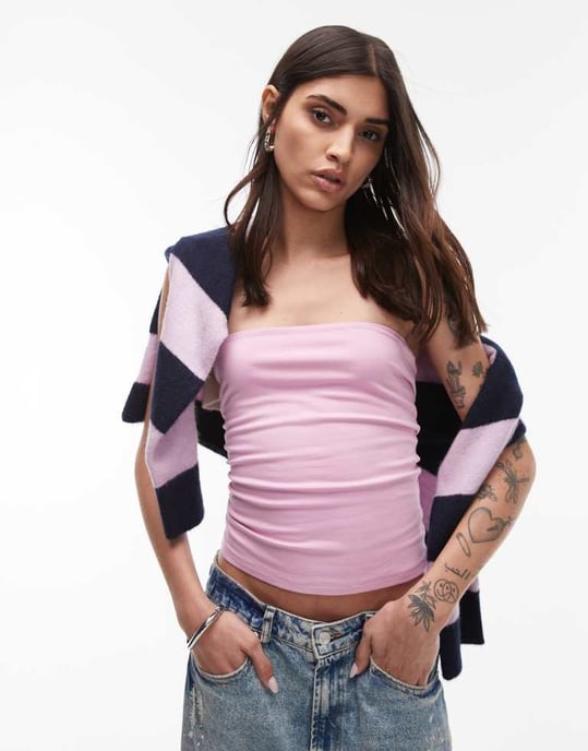 Topshop långline bandeau i rosa - Image 3