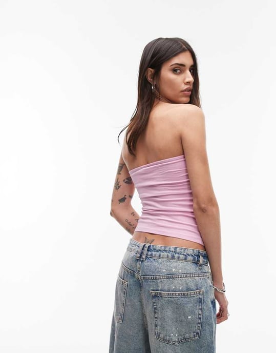 Topshop långline bandeau i rosa - Image 4