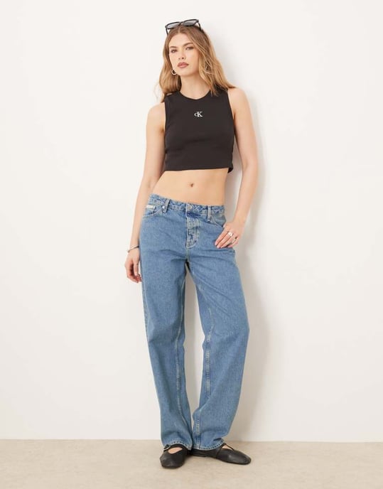 Calvin Klein Jeans ribbad linne i svart - Image 3