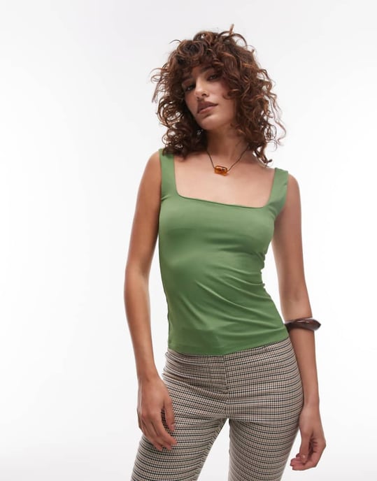 Topshop jersey slinky fyrkantig halsringning cami i grönt - Image 1