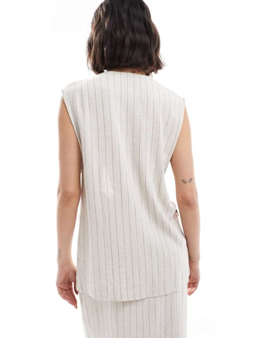 ASOS DESIGN linne-look ränder långline koordinerad väst - Image 2