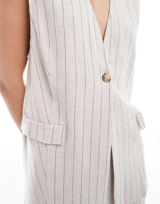 ASOS DESIGN linne-look ränder långline koordinerad väst - Image 3