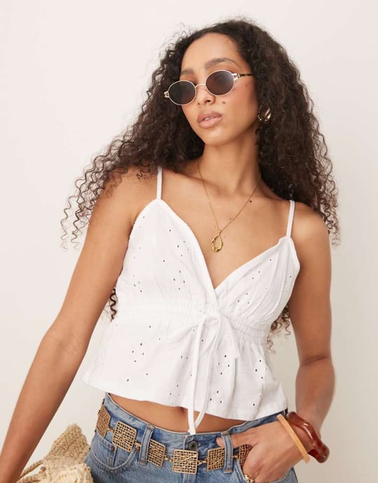 ASOS DESIGN broderad babydoll cami-top i vitt - Image 1