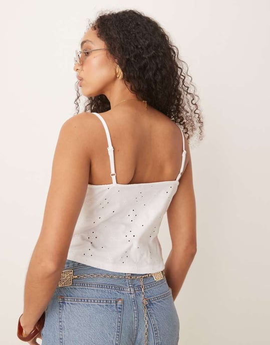 ASOS DESIGN broderad babydoll cami-top i vitt - Image 3