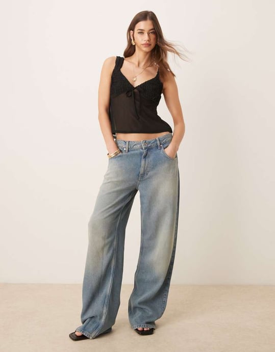 ASOS DESIGN texturerad topp med mesh-blandning i svart - Image 2