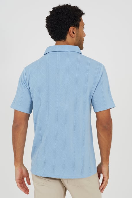 Wavy Stripe Revere Collar Short Sleeve Shirt - Image 2