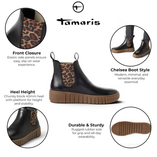 Tamaris svarta läderstövlar i Chelsea ankelboots - 25403-43 - Image 2