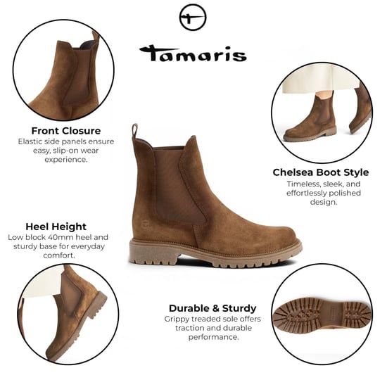 Tamaris Womens Brown Leather High Chelsea Ankle Boots - 25427-41 - Image 2
