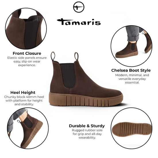 Tamaris Dames bruine leren Chelsea enkellaarzen - 25403-43 - Image 2