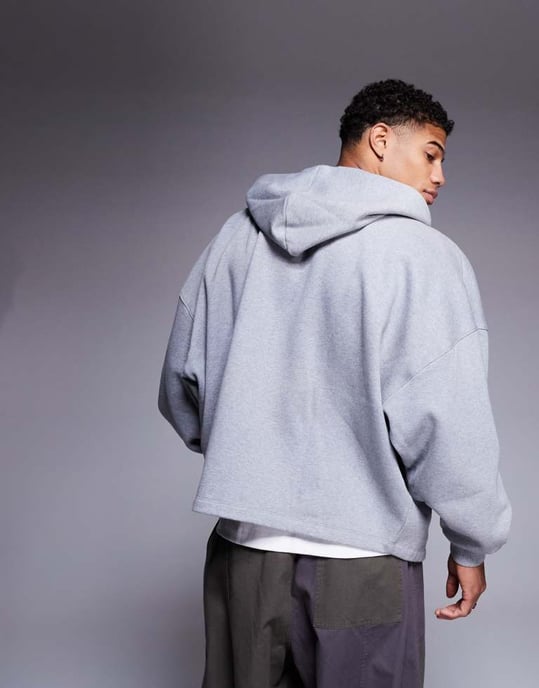 ASOS DESIGN premium heavyweight extreme oversized zip through hoodie with fixed hem in 400gsm grey marl - GREY - Image 3
