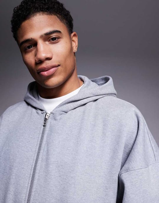 ASOS DESIGN premium heavyweight extreme oversized zip through hoodie with fixed hem in 400gsm grey marl - GREY - Image 4