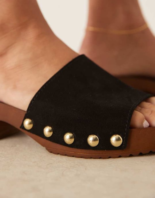 ASOS DESIGN Flare premium mocka mule sandaler i svart - Image 4