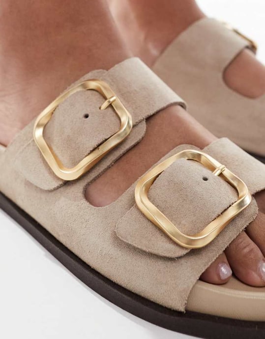 schuh Tylee dubbla spännen sandaler i taupe mocka - Image 3