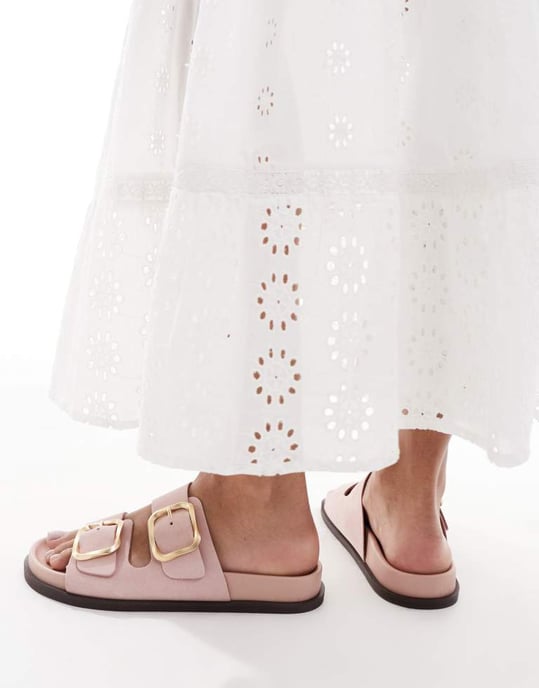 schuh Tylee dubbelsnörade sandaler i rosa mocka - Image 4