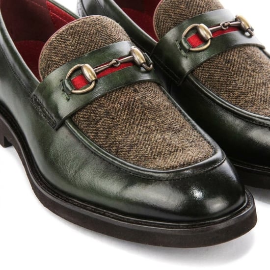 Justin Reess herenschoenen groene leren visgraat-tweed loafer schoenen - Tristian - Image 4