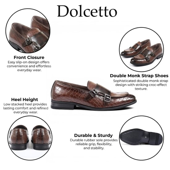 Men's Brown Vegan Leather Double Monk Strap Loafer Shoes - Image 2